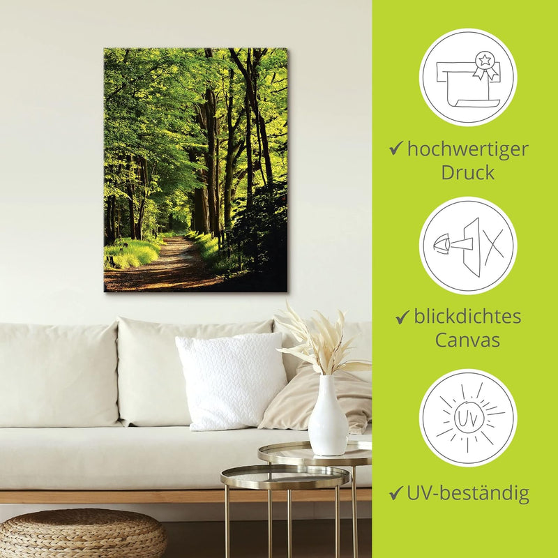 ARTland Leinwandbilder Wandbild Bild Leinwand 60x80 cm Wald Landschaft Natur Frühling Sonne Bäume La