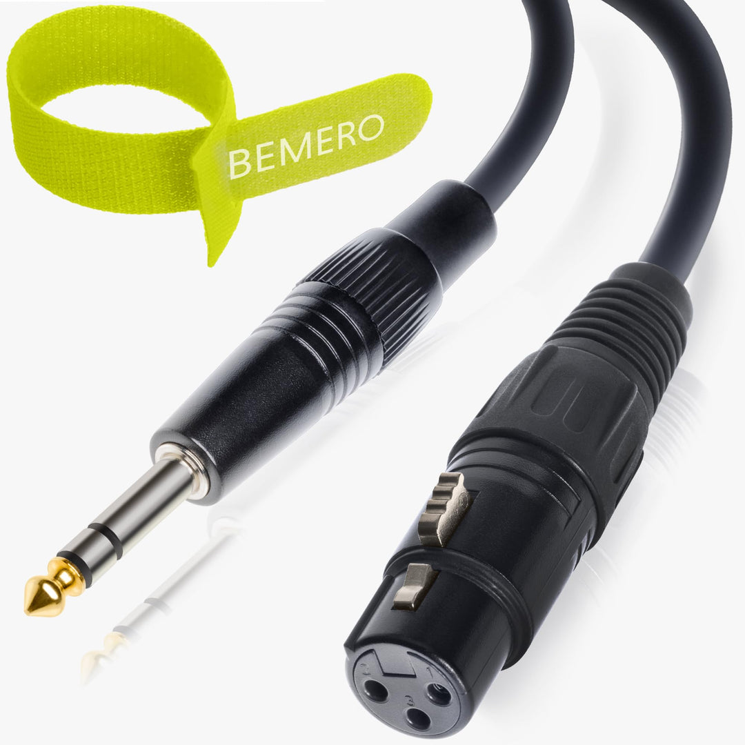 BEMERO XLR auf Klinke 6,3mm - 10m - inkl. Klettkabelbinder - Klinke auf XLRf - Mikrofonkabel, Lineka