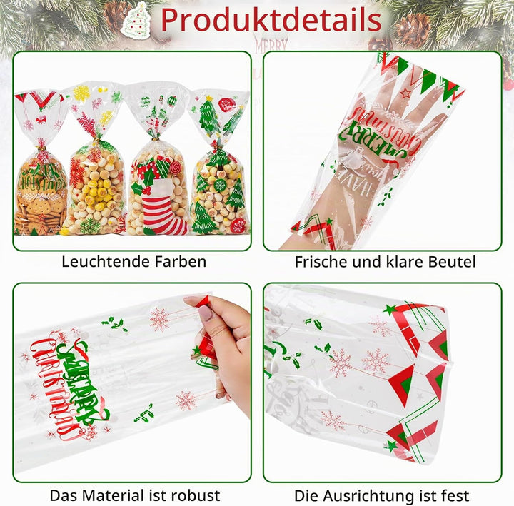 120 Stück Weihnachts-Cellophantüten, Plätzchentüten Weihnachten, Kekstüten, Weihnachtstüten Zum Befü