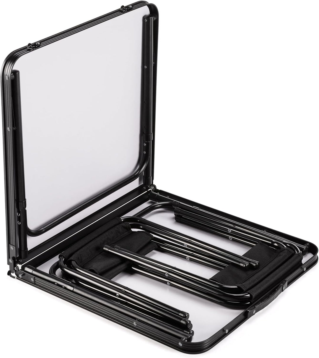 Outtec Campingtisch Faltbar mit 4 stühlen, Höhe Tragbarer Klapptisch Camping 120 x 60 cm Tragegriff,