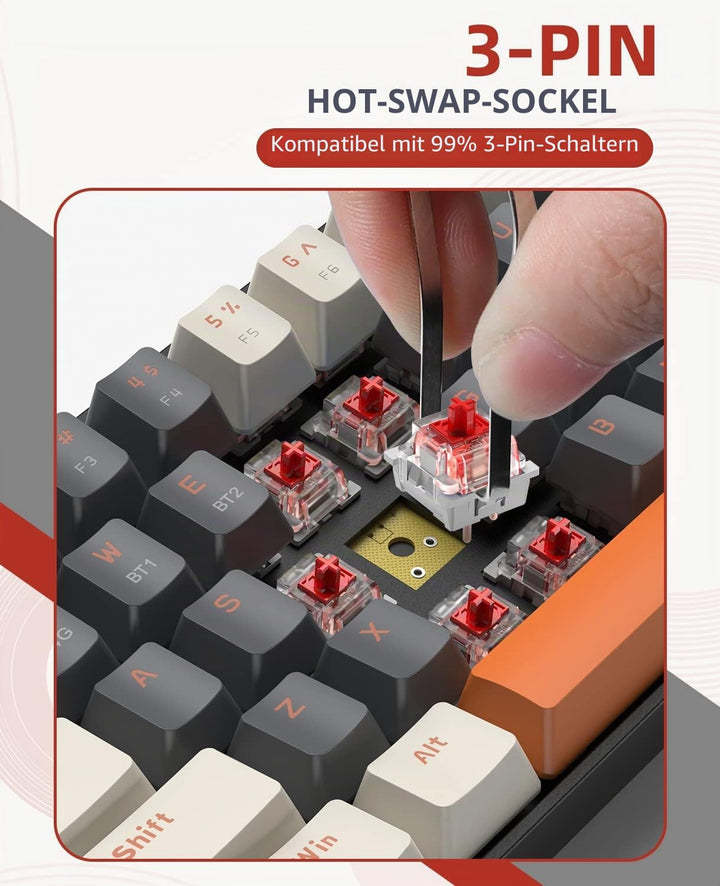 MAGIC-REFINER RK68 Kabellose Mechanische Gaming-Tastatur, Dual-Mode 2.4G Wireless/Bluetooth, 60% Pro