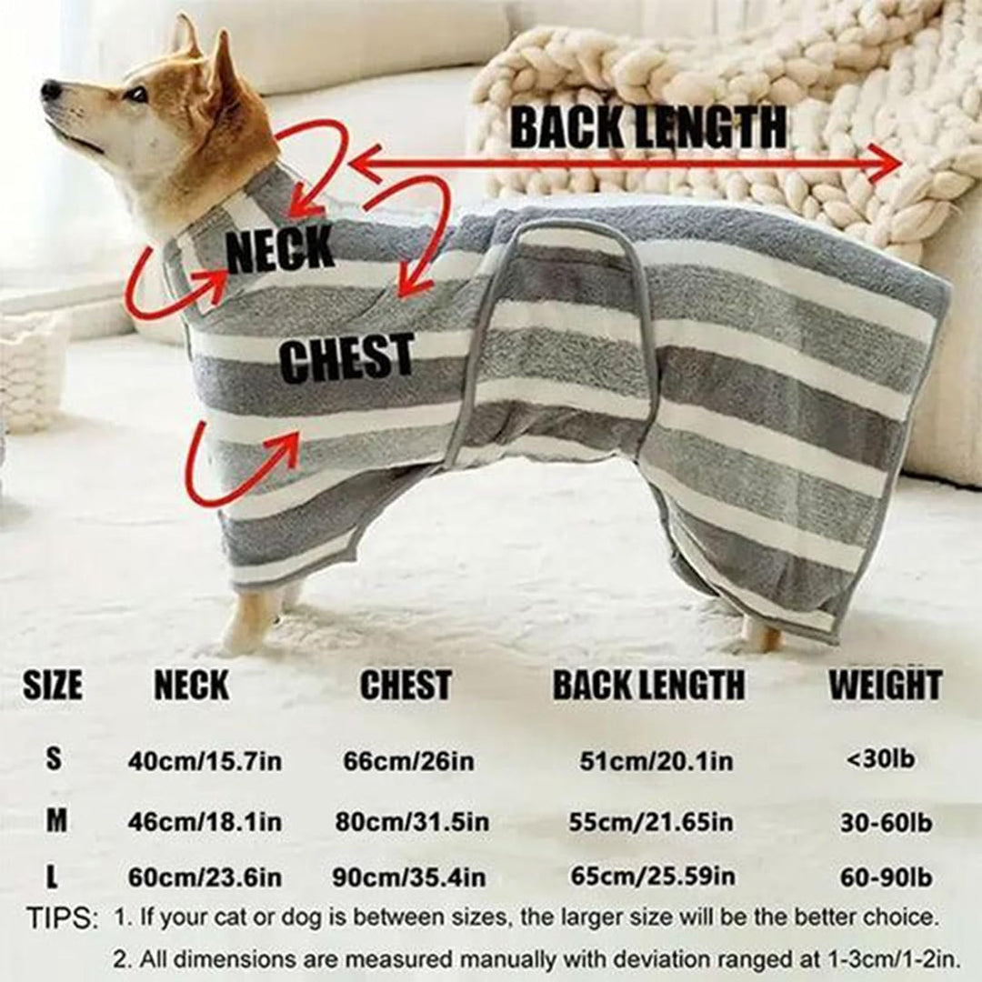Hundehandtuch – Bademantel für Haustiere und Katzen, Mikrofaser, saugfähig, gestreift, Decke für nac