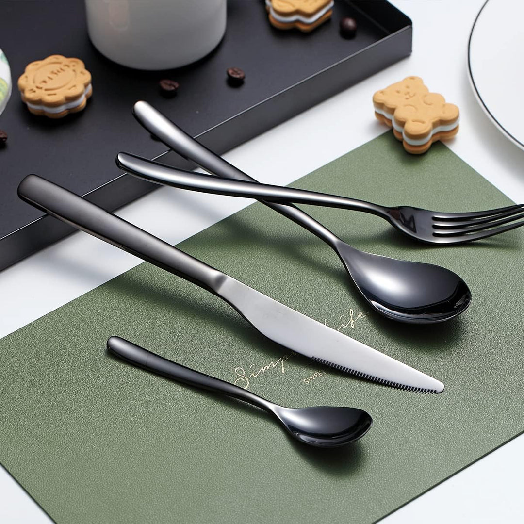 Besteck-Set 24-teilig,KyratonEdelstahl Schwarz Besteck-Set, Titan-Beschichtung Schwarzes Besteck-Set