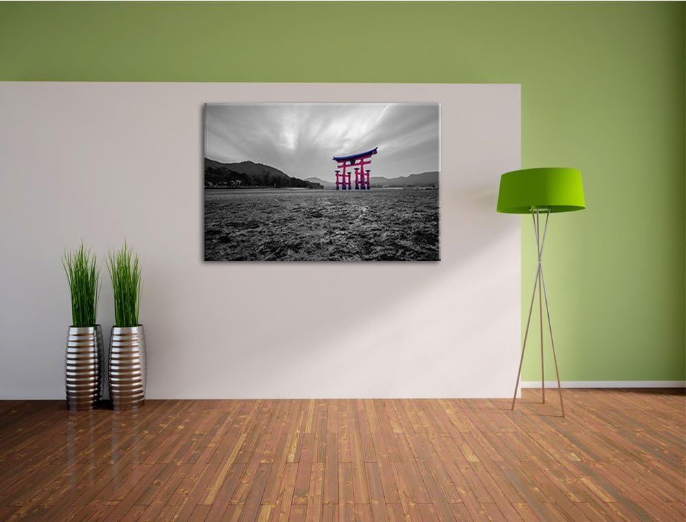 schönes Torii in Hiroshima schwarz/weiss Format: 100x70 auf Leinwand, XXL riesige Bilder fertig gera