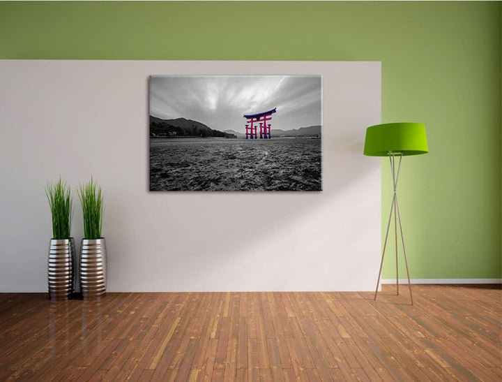schönes Torii in Hiroshima schwarz/weiss Format: 100x70 auf Leinwand, XXL riesige Bilder fertig gera