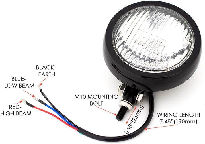 5" Frontscheinwerfer Motorrad - Schale - 12V 55W in Glanz Schwarz für Projekt Massgefertigt Fahrrad