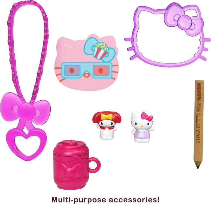 Hello Kitty GVB32 - Popcorn-Pyjamaparty (12,5 cm) mit 2 Sanrio Minis Figuren, Notizblock und Schreib