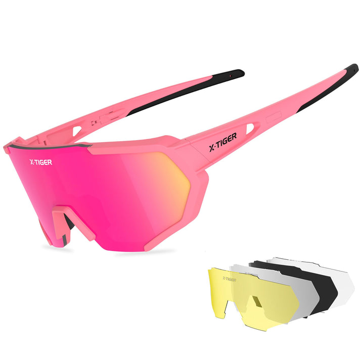 X-TIGER Fahrradbrille, Herren Damen Sportbrille, UV400 mit 5 Wechselgläser,Starker TR90 Frame, mit M