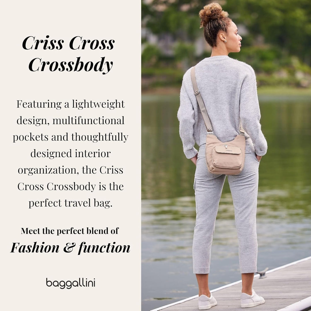 Baggallini Criss Cross Crossbody Bag Midnight Blossom, Midnight Blossom