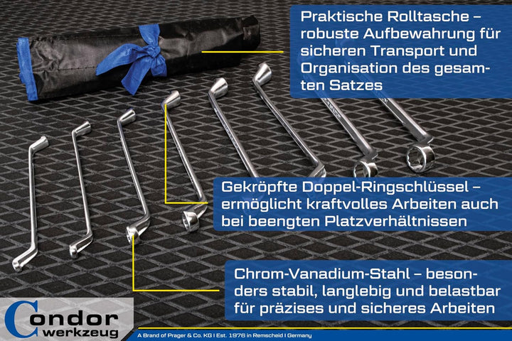 CONDOR Werkzeug 10-8T | Ringschlüssel-Satz | 8-tlg. | 6-22 mm, 8-tlg