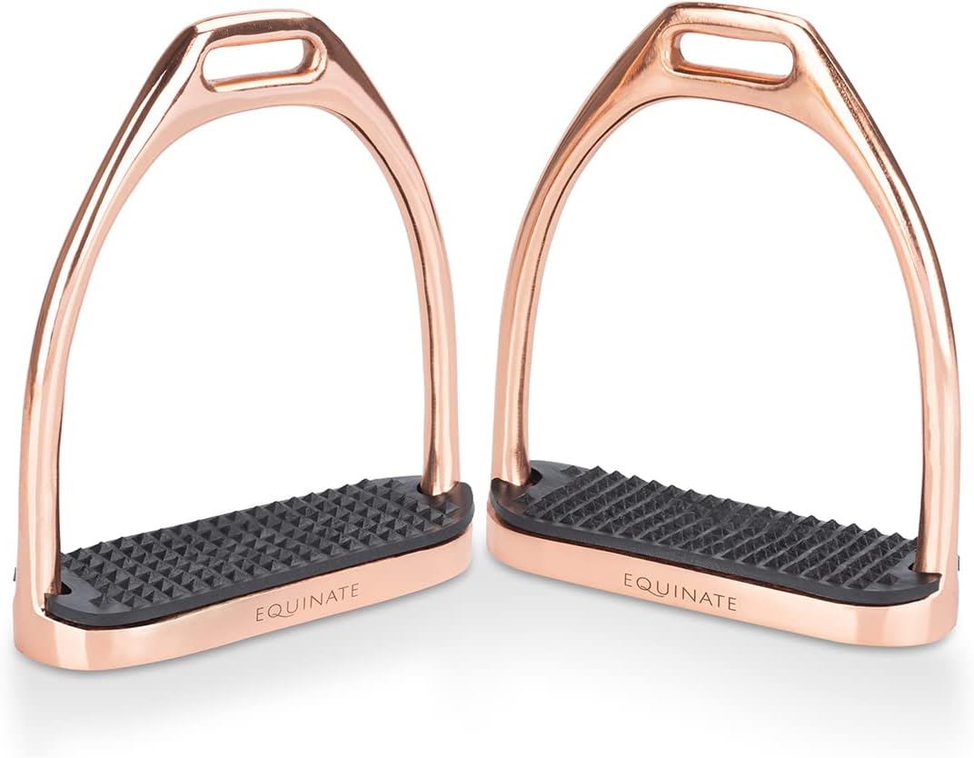 Equinate Steigbügel Luna 10cm Roségold - Mit Anti-Rutsch Trittfläche aus Gummi - Für Erwachsene und