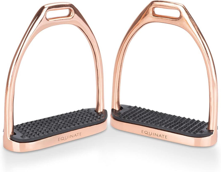 Equinate Steigbügel Luna 10cm Roségold - Mit Anti-Rutsch Trittfläche aus Gummi - Für Erwachsene und