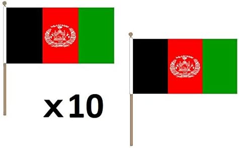 STOCKFLAGGE AFGHANISTAN 45x30cm mit holzmast - 10 stück AFGHANISCHE STOCKFAHNE 30 x 45 cm - flaggen