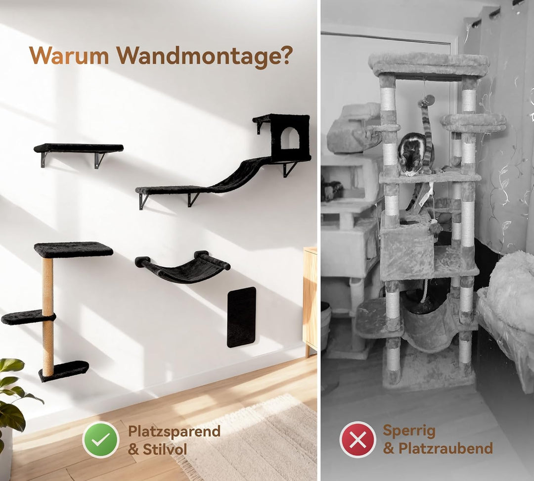 Kletterwand Katzen Set, 4-in-1 Katzen Kletterwand Set, Stabiler Katzenmöbel mit Hängematte, Katzenha