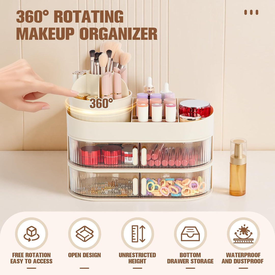 FoiiLiio Make Up Kosmetik Organizer mit Drehbarer Schubladen, Beauty Makeup Organizer Schminktisch,