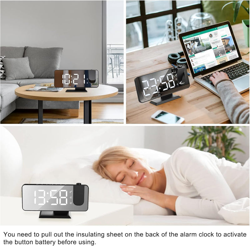 Exmate Projektionswecker, Digital Wecker mit Projektion, USB-Ladeanschluss, 7.5&