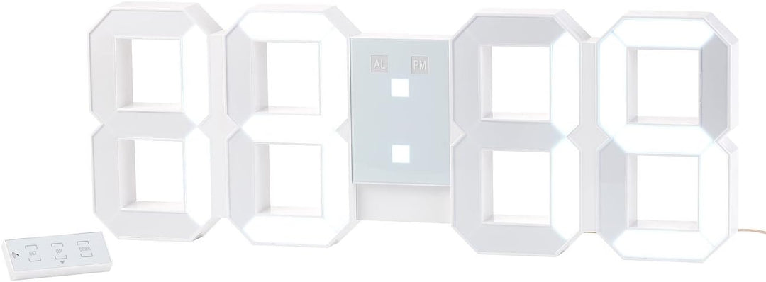Lunartec LED Uhr Schlafzimmer: Digitale XXL-LED-Tisch- &amp; Wanduhr, 45 cm, dimmbar, Wecker, Fernbedien