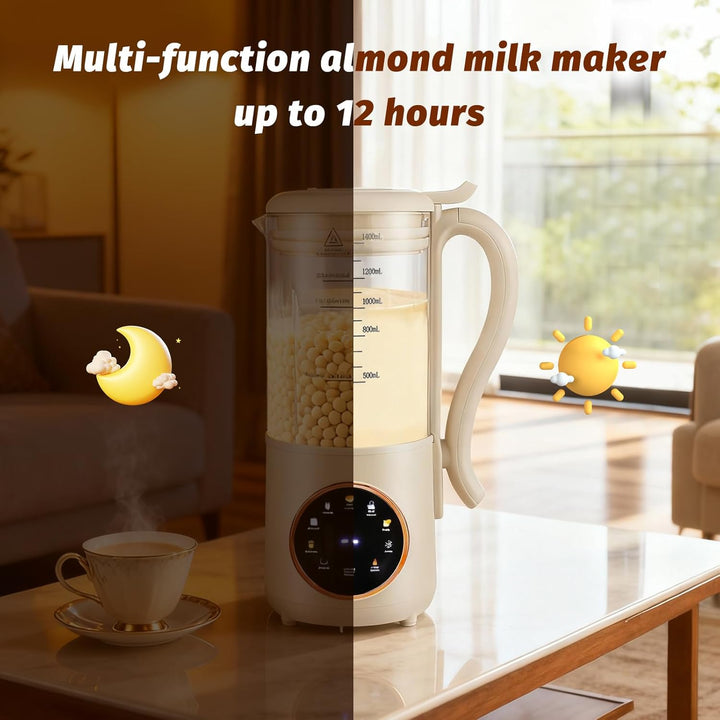 1400ml Sojamilch Maschine, Nussmilch Maschine, mit 16 Klingen, LED Anzeige, 12-Stunden-Buchung, Selb