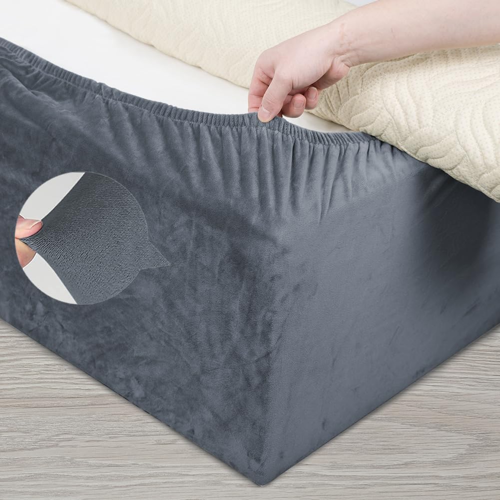 DUJUIKE Stretch Samt Boxspring Abdeckung zum Umwickeln, Alternative zum Traditionellen Volant Bettro