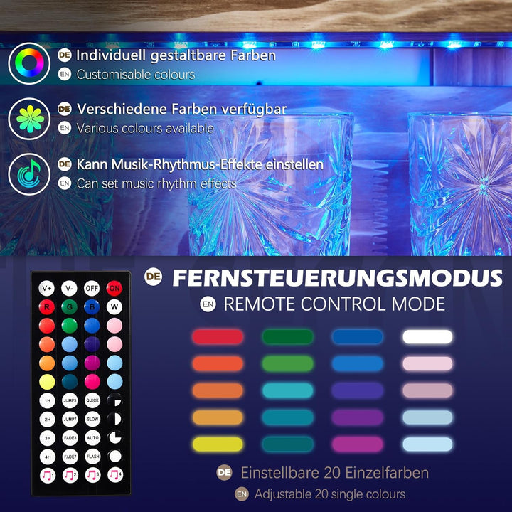 Yorbay Weinregal mit LED-Licht Palette Beflammt Holz, Wandbar mit Korkhalter, für Weingläser, Whisky