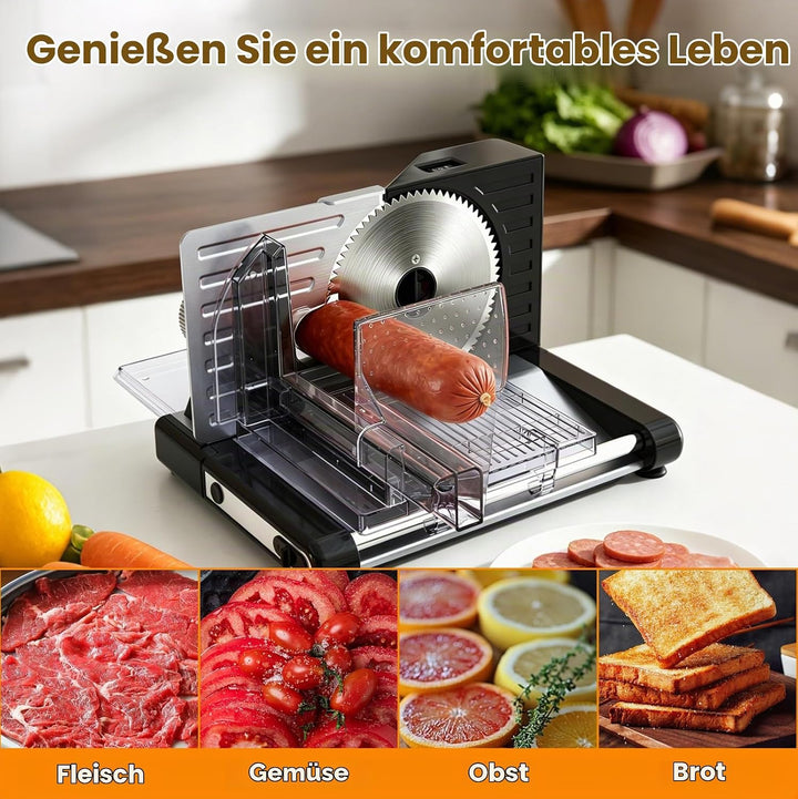 Allesschneider Klappbar Elektrisch, Brotschneidemaschine mit verstellbarer Schnittdicke (0-18mm), Al
