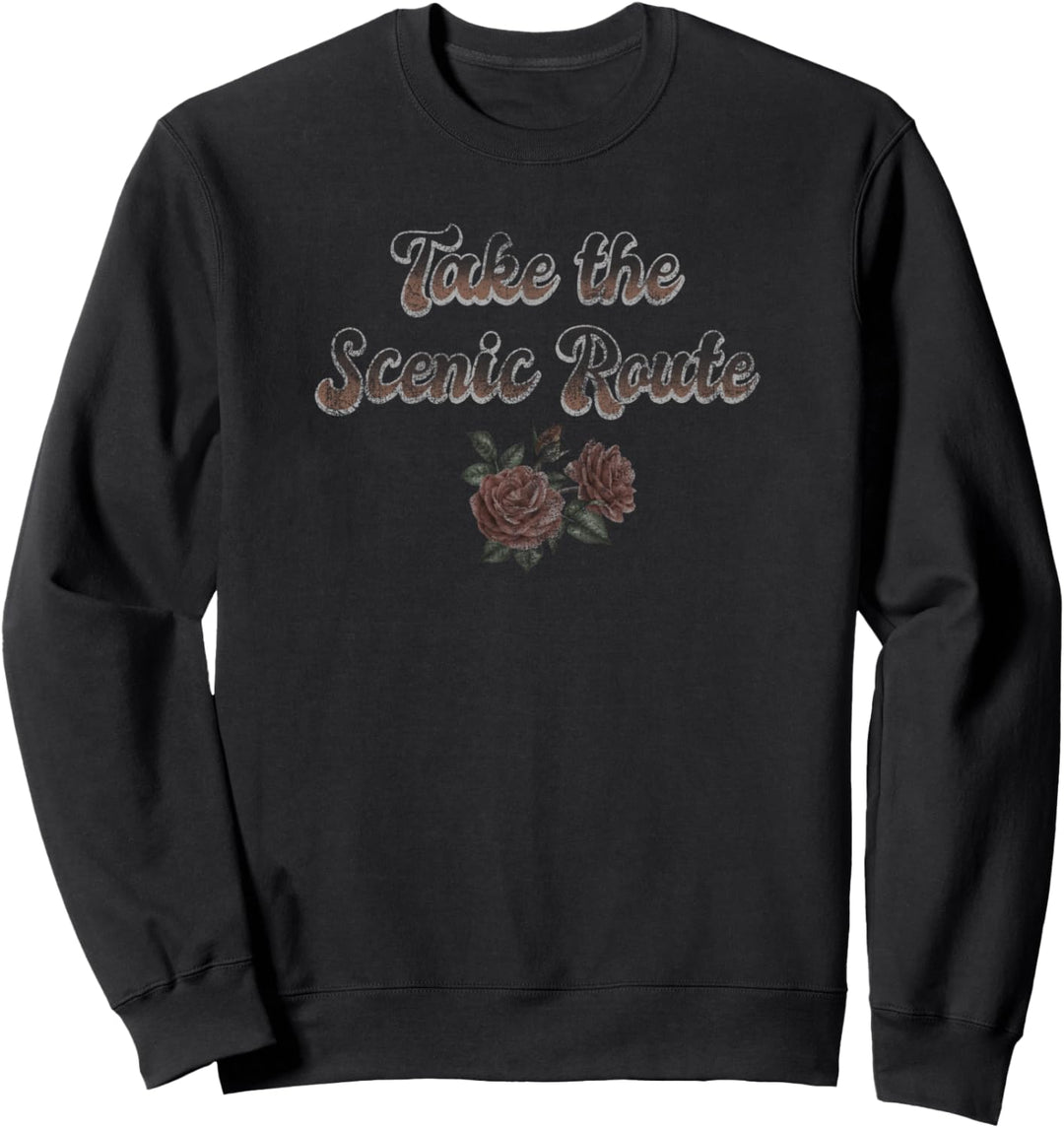 Trendy Take The Scenic Route Red Roses Sweatshirt