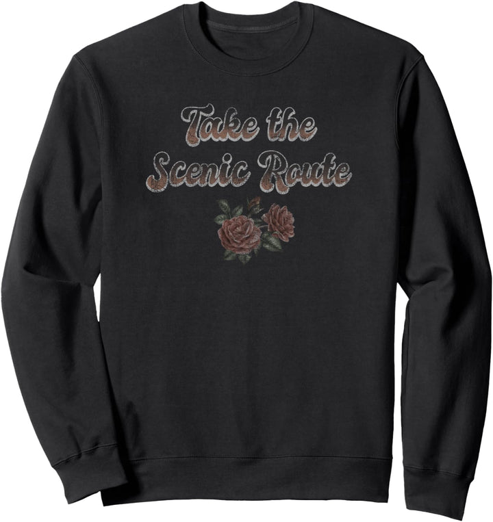 Trendy Take The Scenic Route Red Roses Sweatshirt