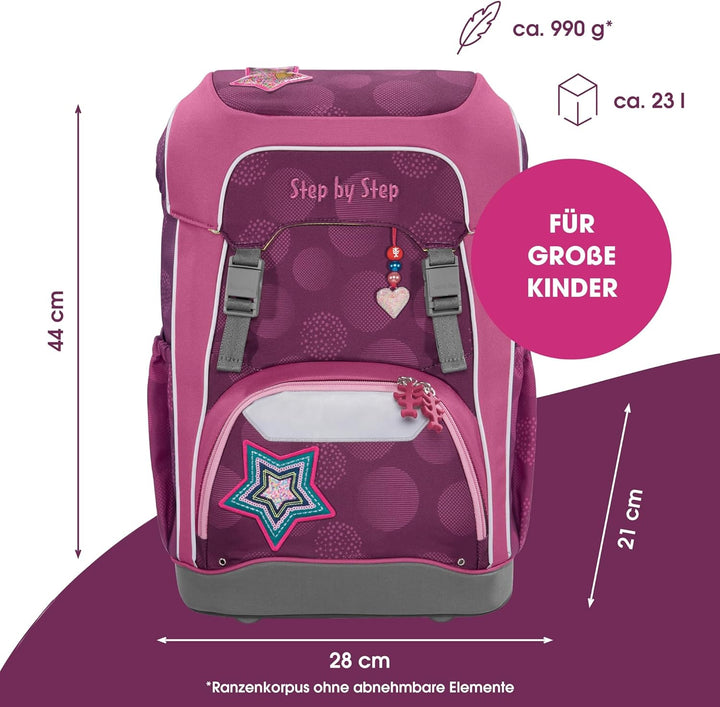 Step by Step GIANT Schulranzen-Set, 5-teilig, ergonomischer Tornister mit Reflektoren, höhenverstell