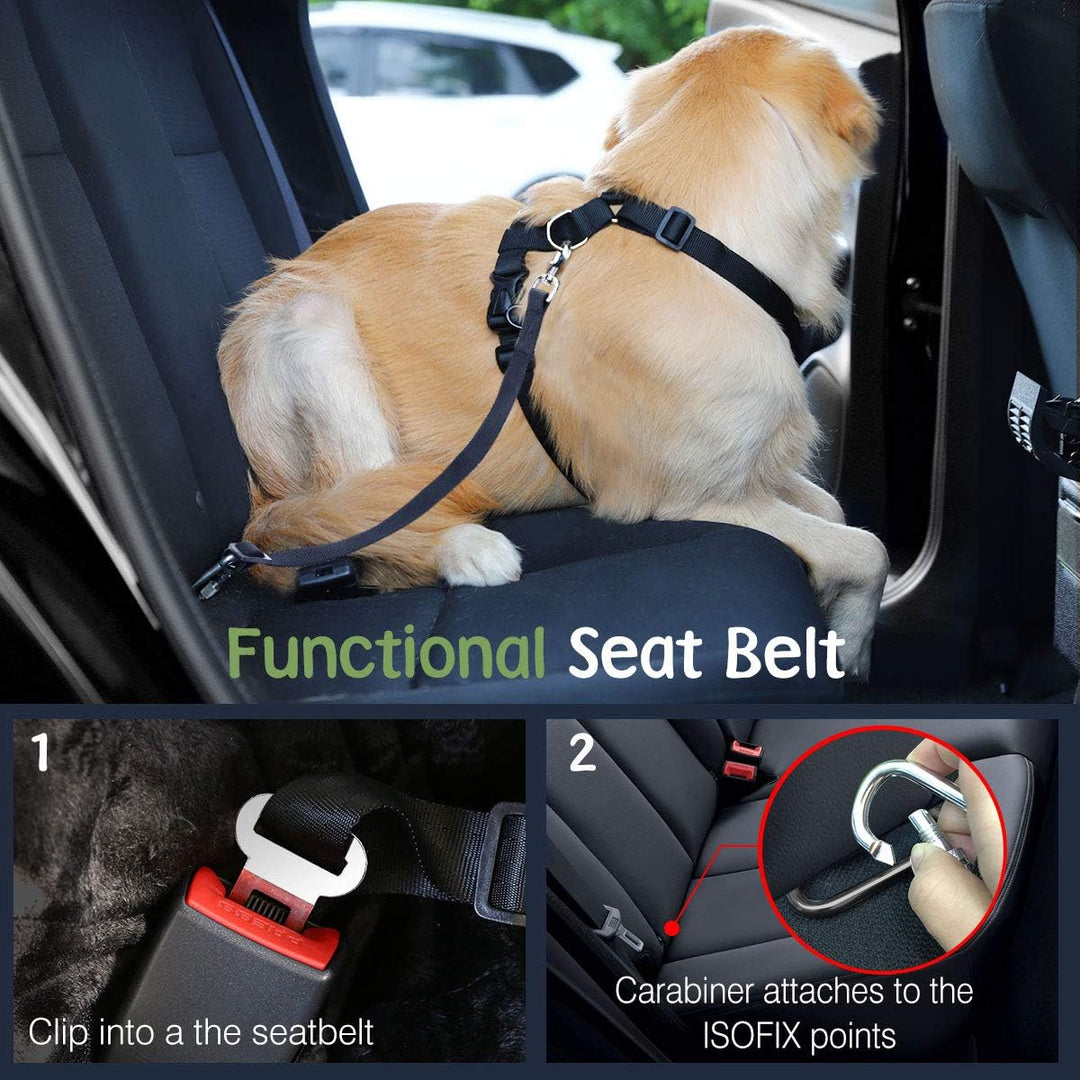 VavoPaw Hunde Autosicherheitsgurt, Hundegeschirr mit Sicherheitsgurt und Schutzgriff, Verstellbar Lu