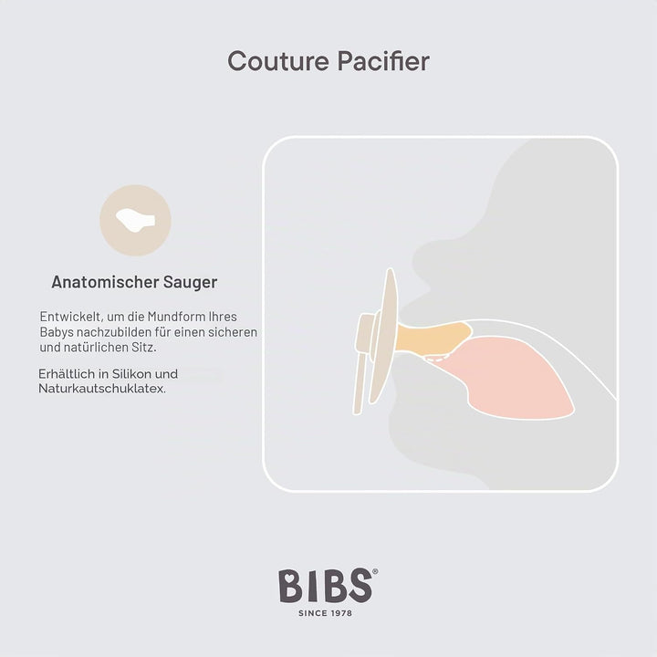 BIBS Couture Schnuller 2er-Pack, BPA-frei, Kiefergerechte Form. Silikon, Hergestellt in Dänemark. 0-