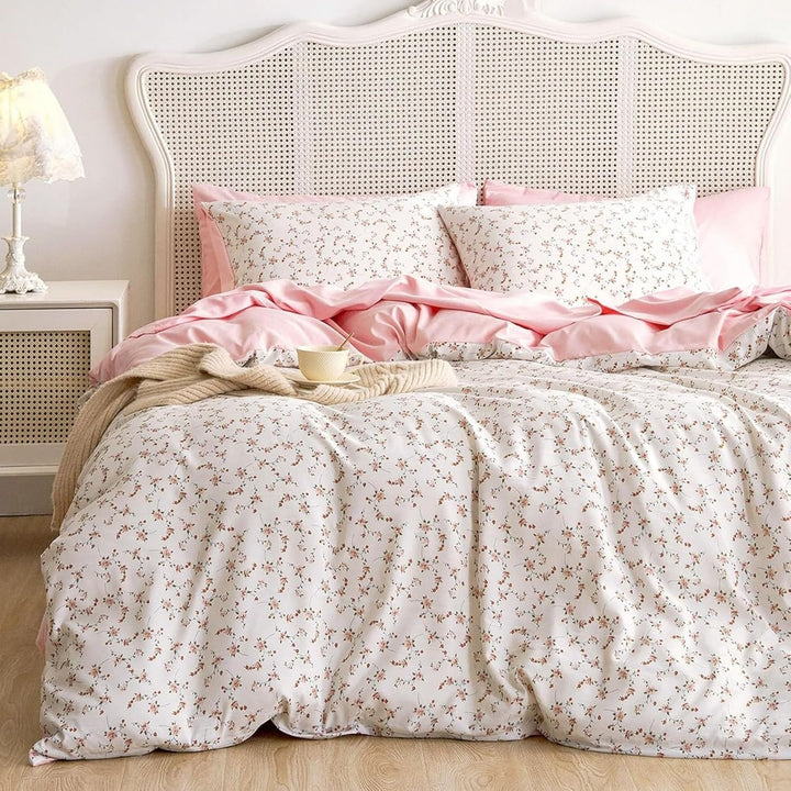 Freyamy Blumen Bettwäsche 135x200cm Mädchen Beige Khaki Bunt Floral Ästhetik Bettwäsche-Set Blumenmu
