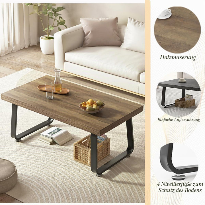 HSH Couchtisch Holz Vintage Design Wohnzimmertisch aus Holz und Metall Sofatisch Coffee Table Tisch