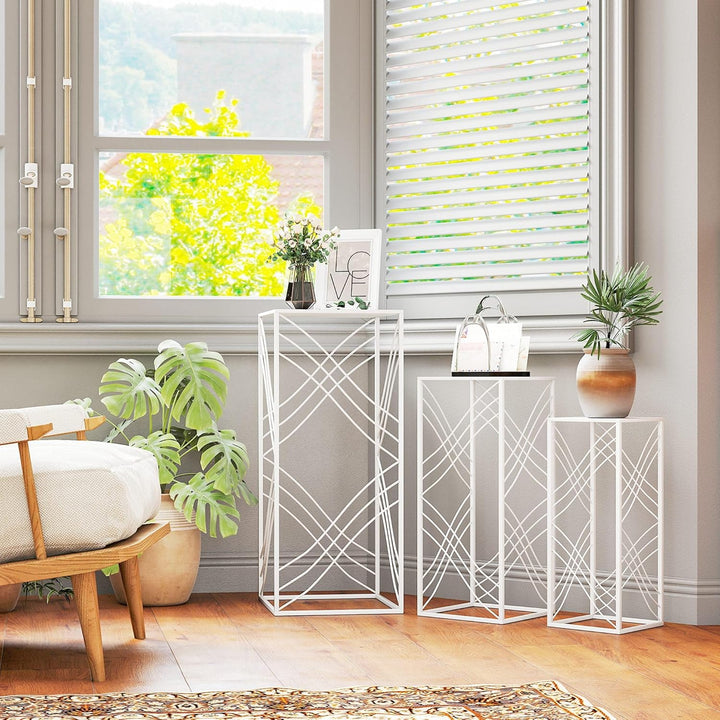 Outsunny 3er-Set Pflanzenständer, 50/60/70 cm hoch Blumenständer, stapelbar Pflanzenregal aus Metall