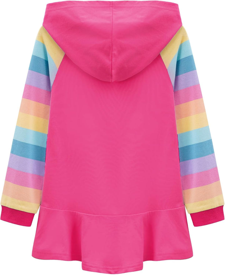 TiaoBug Mädchen Kapuzenpullover Langarm Sweatkleid mit Kapuze Einhörner Aufdruck Hoodie Cartoon Top