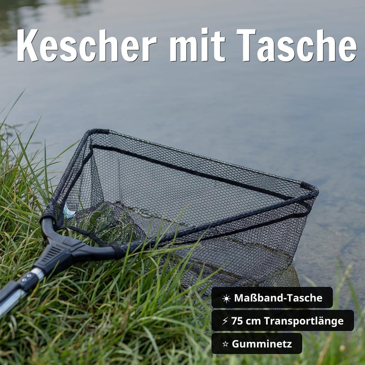 Zite Fishing Teleskop Kescher Angeln 160-210cm I Kescher gummiert 210.0 Zentimeter 2. XL – Set, 210.
