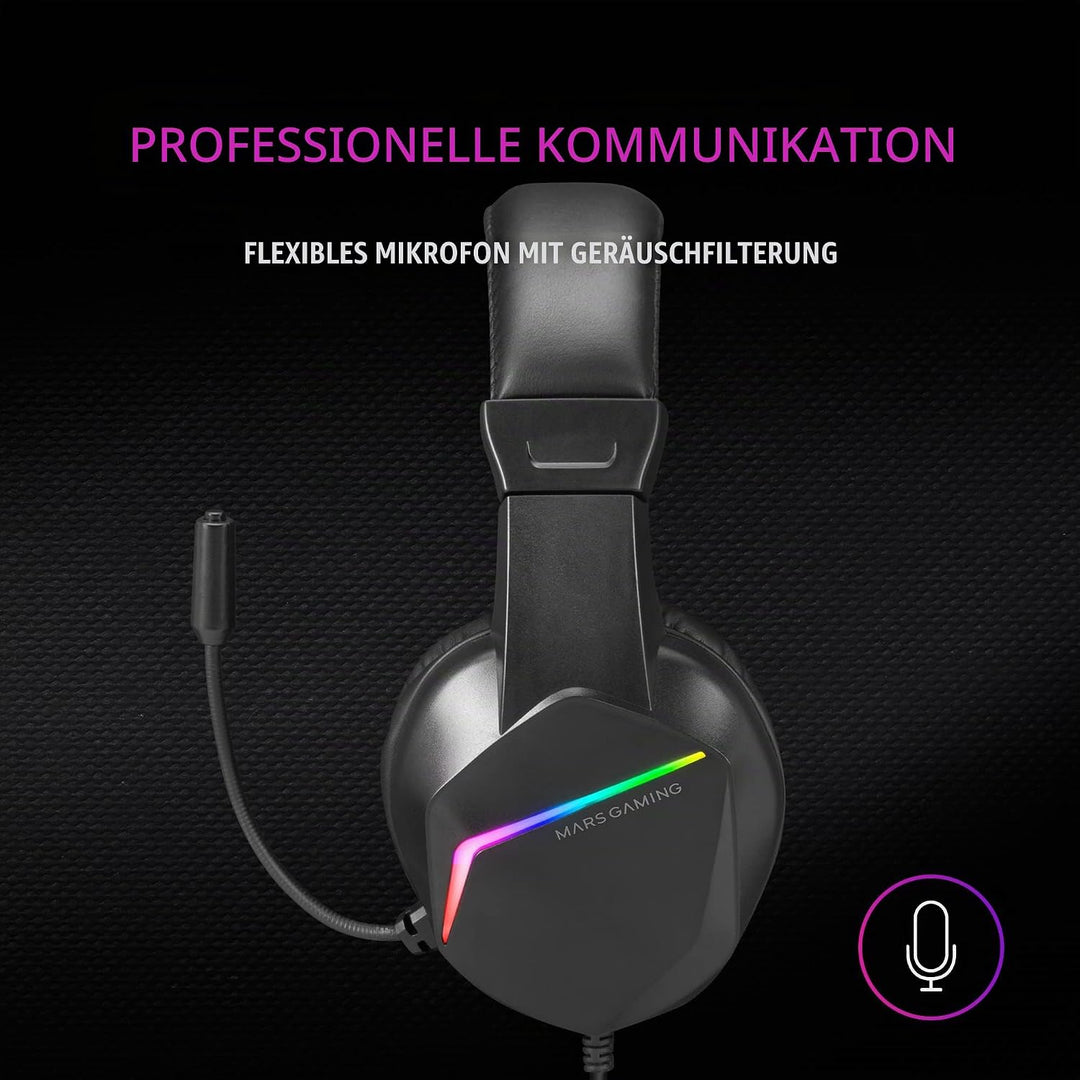 Mars Gaming Gaming MH122, FRGB Over Ear Kopfhörer mit Mikrofon, HiFi Sound, Geräuschunterdrückung, U
