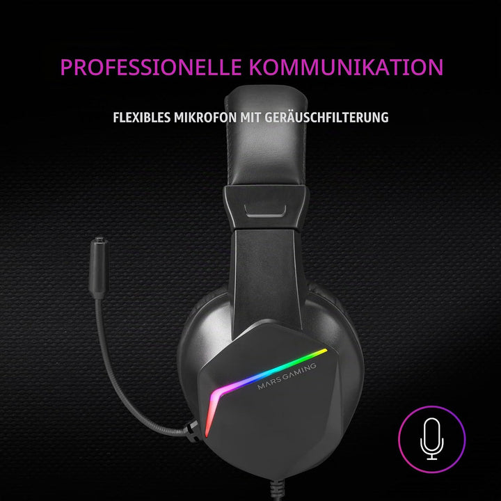 Mars Gaming Gaming MH122, FRGB Over Ear Kopfhörer mit Mikrofon, HiFi Sound, Geräuschunterdrückung, U