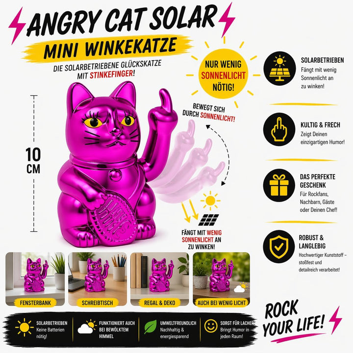 ANGRY CAT Mini Winkekatze Lucky CAT - SOLAR betrieben Lustige winkende Katze - japanische Winkkatze