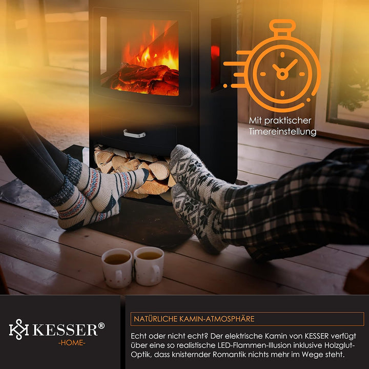 KESSER® Prio Elektrokamin mit Heizung Heizlüfter Fernbedienung WiFi App 950/1900 W Kamin elektrisch