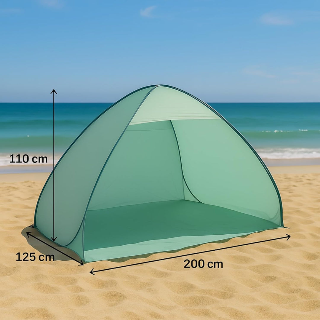 Pop Up Strandmuschel 2 Personen Wurfzelt UV Schutz Strandzelt Camping Grün | BURI, 200x125x110 cm, W