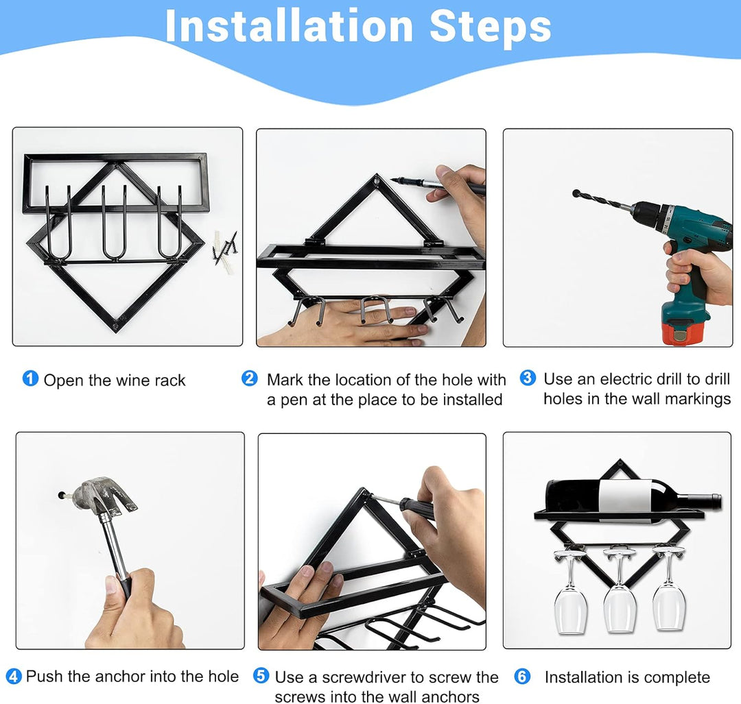 Metall Wandmontierter Weinhalter Stemware Glass Rack, Upgrade zusammenklappbarer Wandbehang Rotweinr