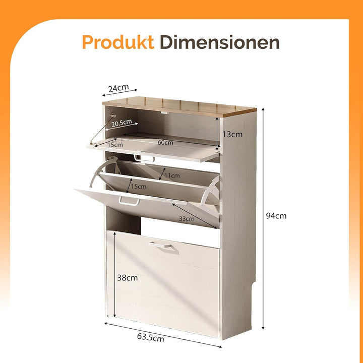 Bonnlo Schuhschrank mit 2 Klappen und 1 Schublade, Schuhregal Schmal, Schuhaufbewahrung, Schuhkipper