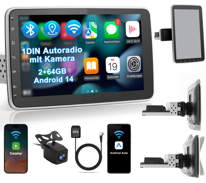 Autoradio mit Bildschirm Single DIN Auto Radio mit Navi Bluetooth Wireless CarPlay Android Auto DAB