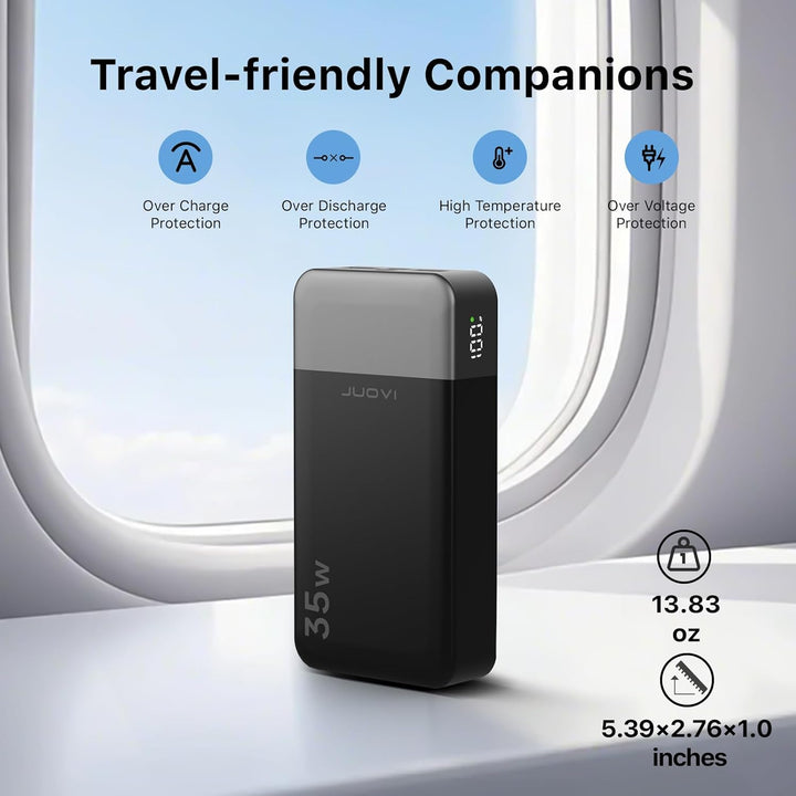 JUOVI 20000mAh Powerbank Tragbares Ladegerät, 35W Schnellladefunktion Externe Handyakkus PD 3.0 QC 4