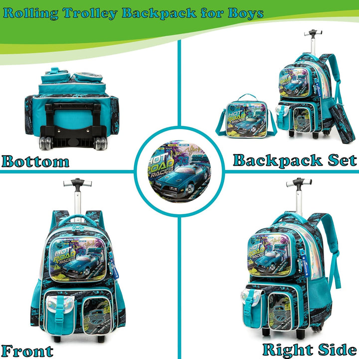 Egchescebo Rollrucksack für Jungen, 43,2 cm, mehrere Funktionstaschen, Blau-240525-lg, 17, Reiseruck
