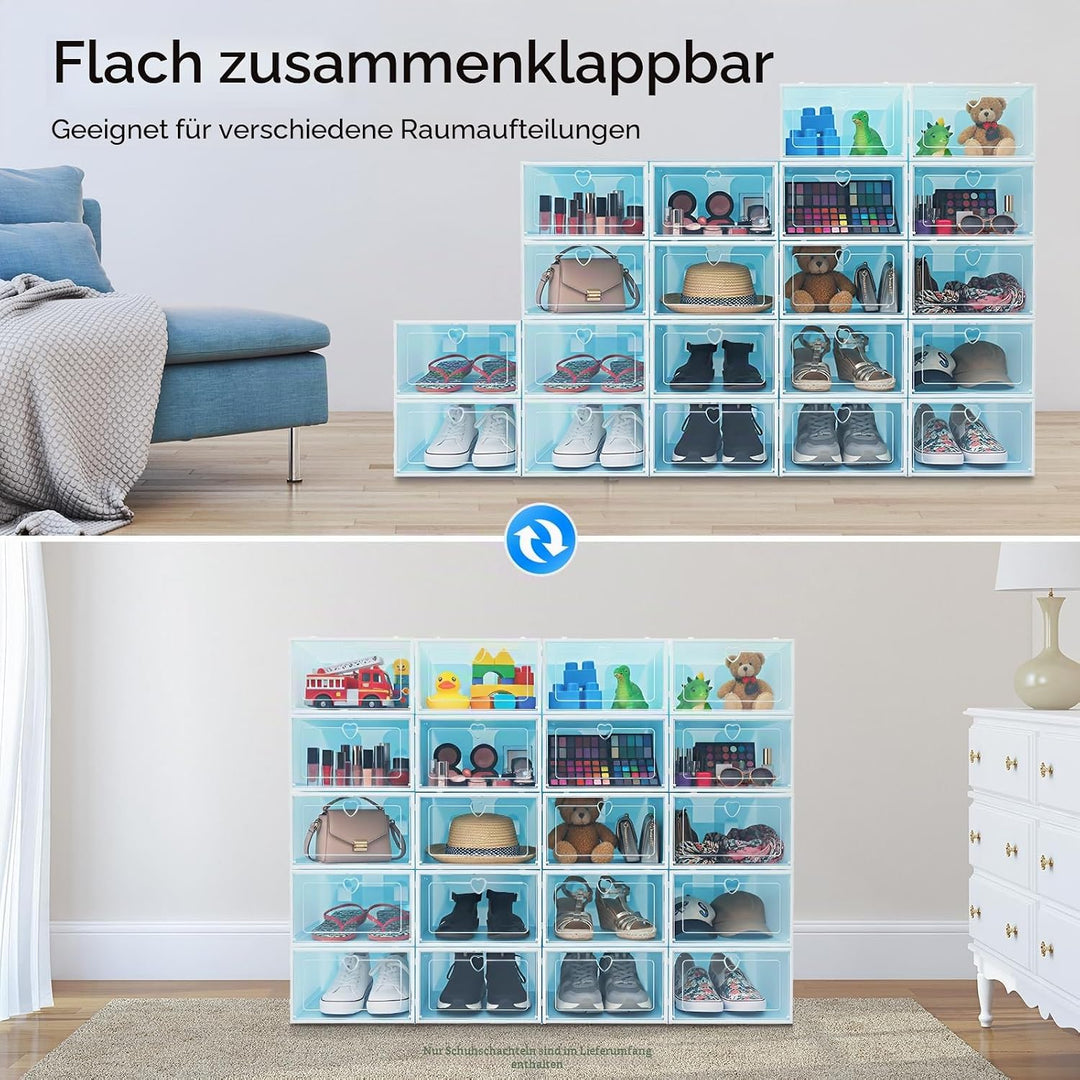 20 Stück Schuhboxen Stapelbar, Transparent Schuhbox Faltbar Schuhkarton Schuhaufbewahrung platzspare