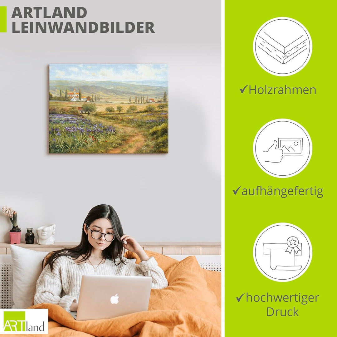 Leinwandbild Wandbild Bild auf Leinwand 80x60 cm Wanddeko Landschaft Provence Stadt Frankreich Natur