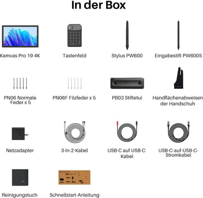 HUION KAMVAS Pro 19 4K Grafiktablett mit UHD Touchscreen Display, 96% Adobe RGB-Zeichenmonitor mit 1