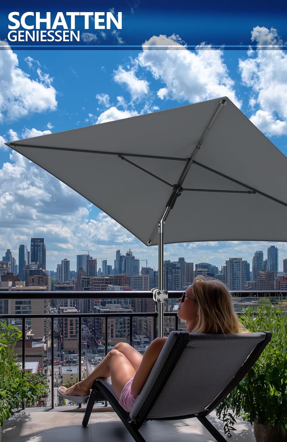 4smile Sonnenschirm Balkon SunnyShade, Sonnnenschutz Balkon SET 3-in-1, Anthrazit - UV50+ SunnyGuy S