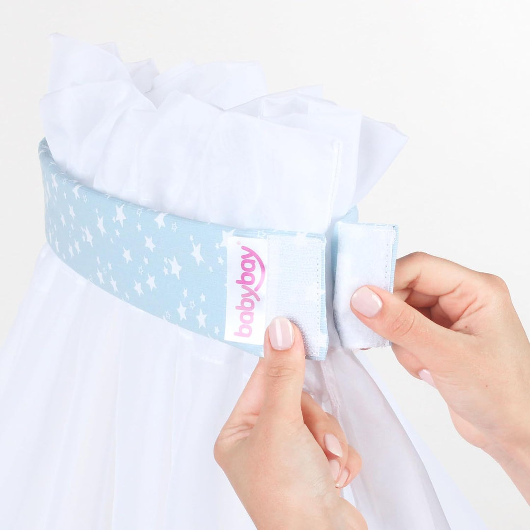 babybay Himmel Piqué mit Band passend für alle Modelle bis 96 cm Länge, azurblau Sterne weiss, Azurb
